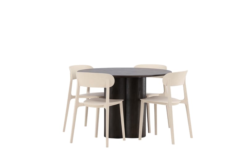 Spisegruppe Oliwero 110 cm Rund med 4 Åstol Stoler - Beige - Møbler - Bord - Spisegruppe