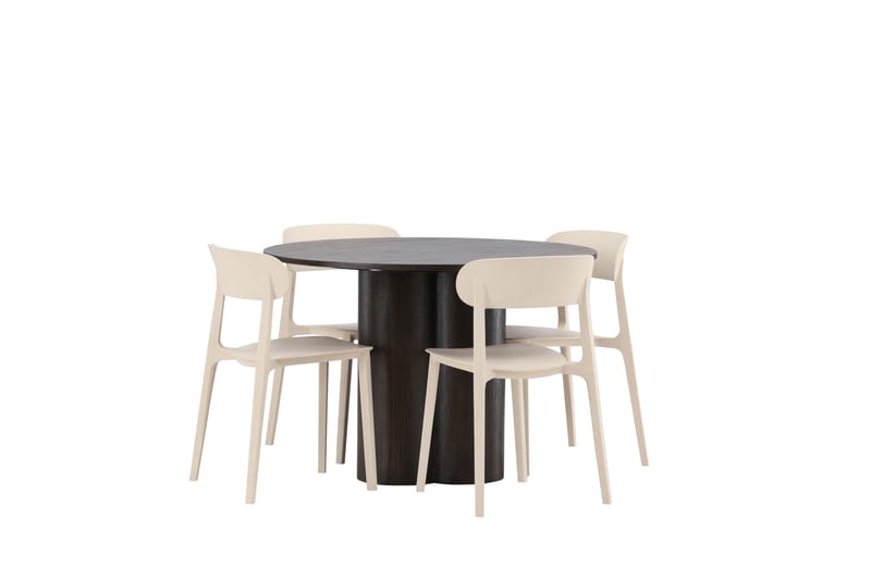 Spisegruppe Oliwero 110 cm Rund med 4 Åstol Stoler - Beige - Møbler - Bord - Spisegruppe