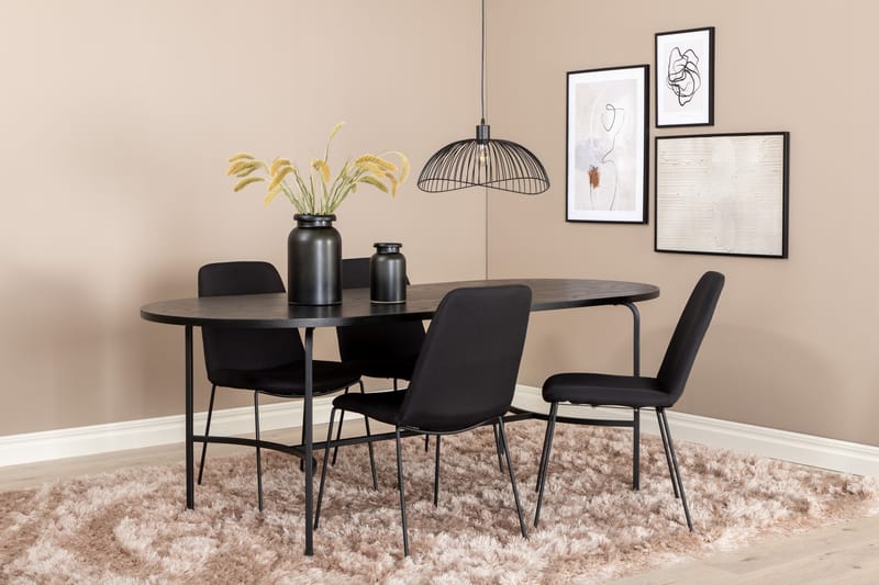 Spisegruppe Skaid 200 cm Oval med 4 Allepuz Stoler - Svart - Møbler - Bord - Spisegruppe