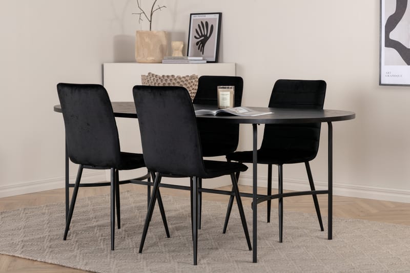 Spisegruppe Skaid 200 cm Oval med 4 Sofiero Stoler - Svart - Møbler - Bord - Spisegruppe