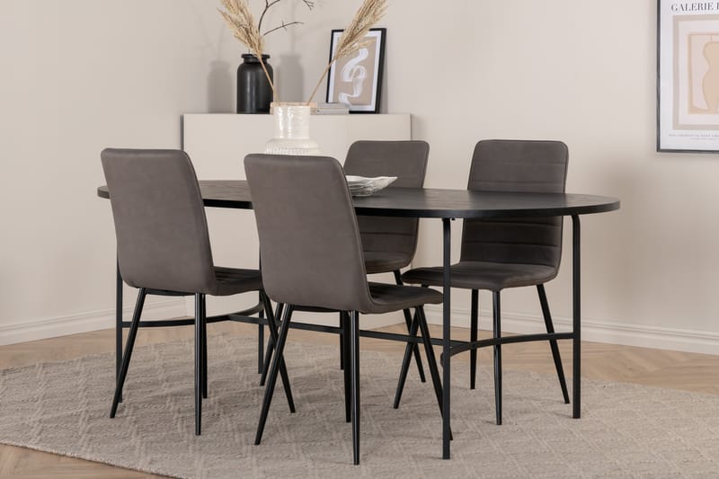 Spisegruppe Skaid 200 cm Oval med 4 Sofiero Stoler - Svart - Møbler - Bord - Spisegruppe