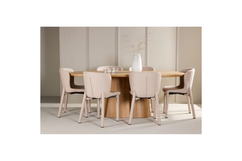 Spisegruppe Stjärnö 200x90 cm Natur med 6 stk Astoria Stoler Beige - Beige - Møbler - Bord - Spisegruppe