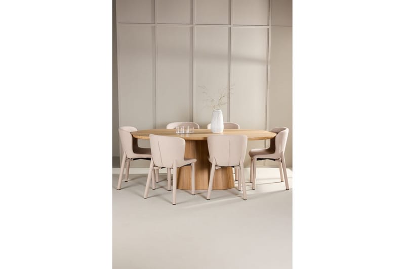 Spisegruppe Stjärnö 200x90 cm Natur med 6 stk Astoria Stoler Beige - Beige - Møbler - Bord - Spisegruppe