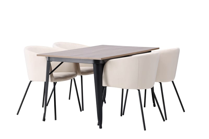 Spisegruppe Tudera 140 cm Rektangulær med 4 Beraid Stoler - Beige - Møbler - Bord - Spisegruppe