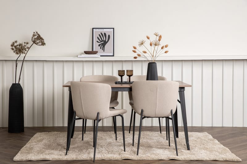 Spisegruppe Tudera 140 cm Rektangulær med 4 Habesh Stoler - Beige - Møbler - Bord - Spisegruppe