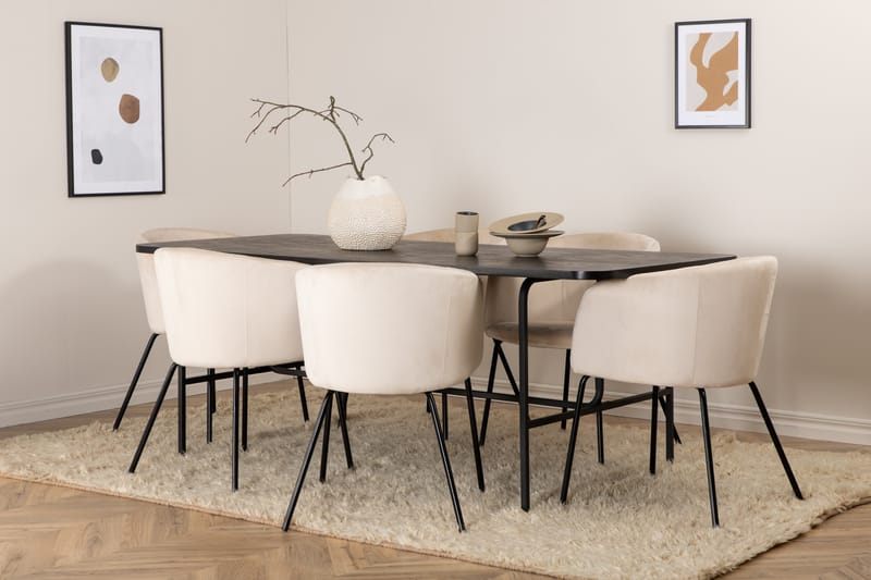 Spisegruppe Unnao 200 cm Rektangulær med 6 Beraid Stoler - Beige - Spisegruppe