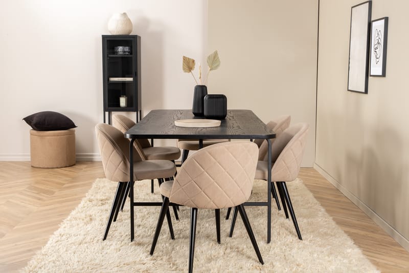 Spisegruppe Unnao 200 cm Rektangulær med 6 Longreone Stoler - Beige - Møbler - Bord - Spisegruppe