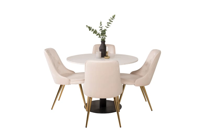 Spisegruppe Wivece 106 cm Rund med 4 Chantor Stoler - Beige - Møbler - Bord - Spisegruppe