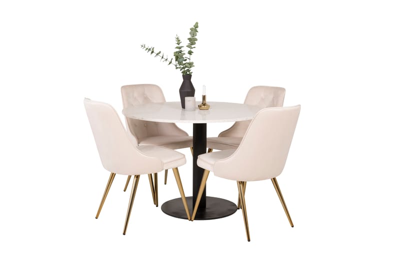 Spisegruppe Wivece 106 cm Rund med 4 Chantor Stoler - Beige - Møbler - Bord - Spisegruppe