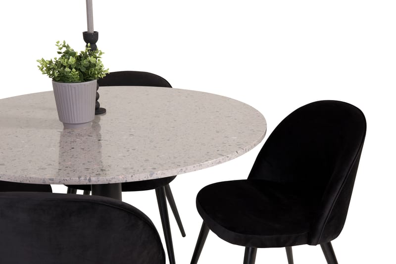 Spisegruppe Wivece 106 cm Rund med 4 Longreone Stoler - Svart - Møbler - Bord - Spisegruppe