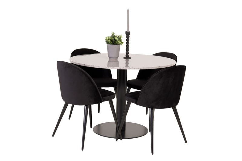 Spisegruppe Wivece 106 cm Rund med 4 Longreone Stoler - Svart - Møbler - Bord - Spisegruppe