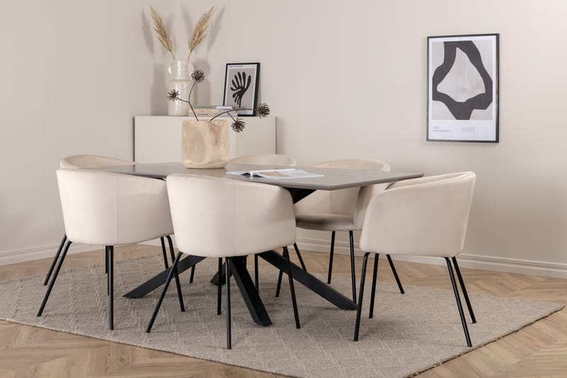 Spisegruppe Piazza 180 cm Rektangulær med 6 Beraid Stoler - Beige - Møbler - Bord - Spisegruppe