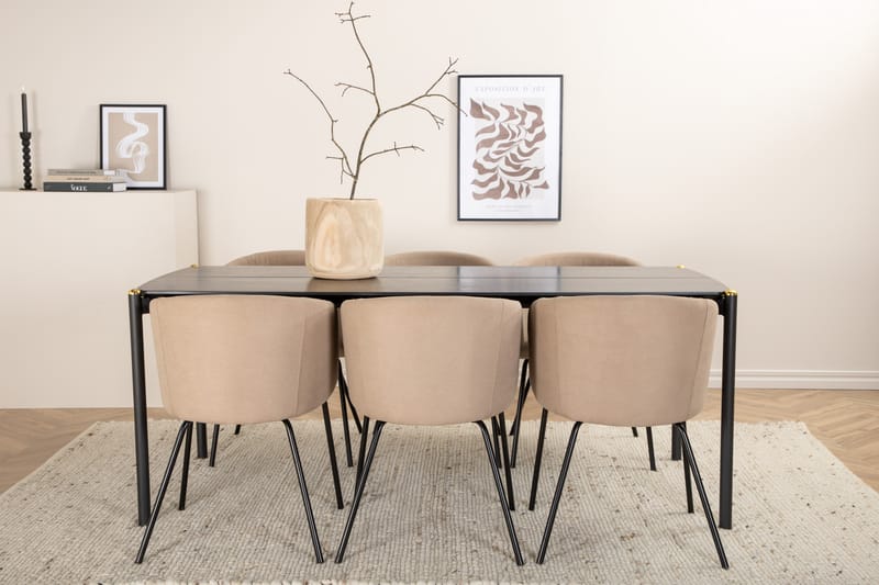 Spisegruppe Pelle 190 cm Rektangulær med 6 Beraid Stoler - Beige - Spisegruppe