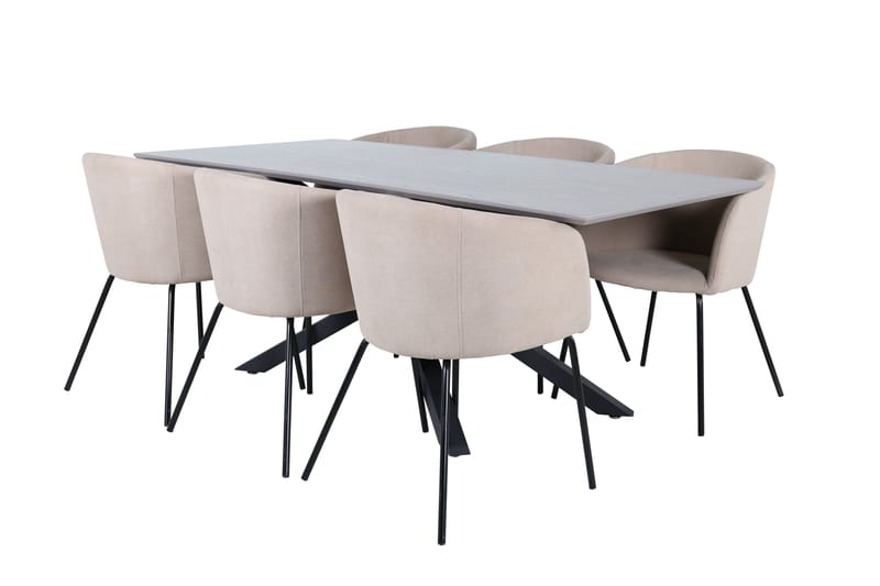 Spisegruppe Piazza 180 cm Rektangulær med 6 Beraid Stoler - Beige - Møbler - Bord - Spisegruppe