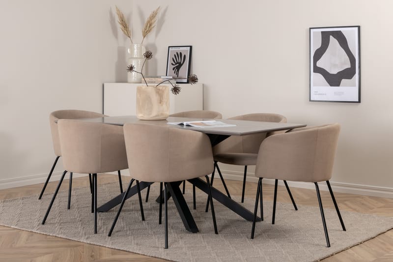 Spisegruppe Piazza 180 cm Rektangulær med 6 Beraid Stoler - Beige - Møbler - Bord - Spisegruppe