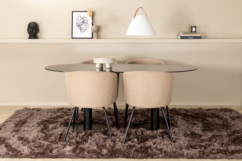 Matgupp Pilis 180 cm Oval inkl 4 Beraid Stolar - Marmor/Svart/Beige - Møbler - Bord - Spisegruppe