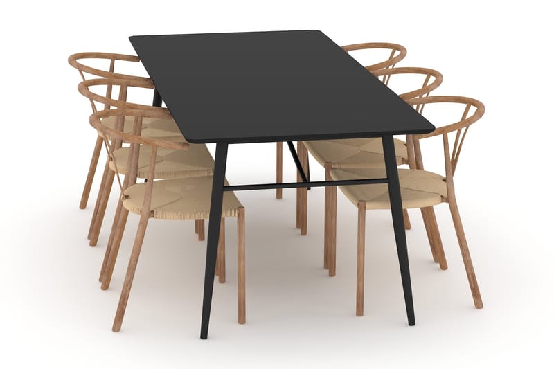 Spisebord Breyawna 200 cm med 6 Spisestoler Tarnia - Beige/Svart - Spisegruppe
