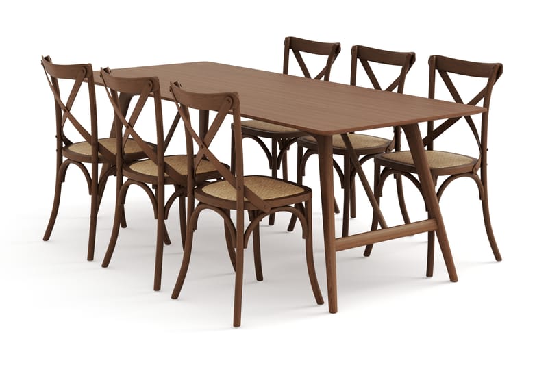 Spisebord Skagana 220 cm  med 6 Spisestoler Prumerland - Brun - Spisegruppe