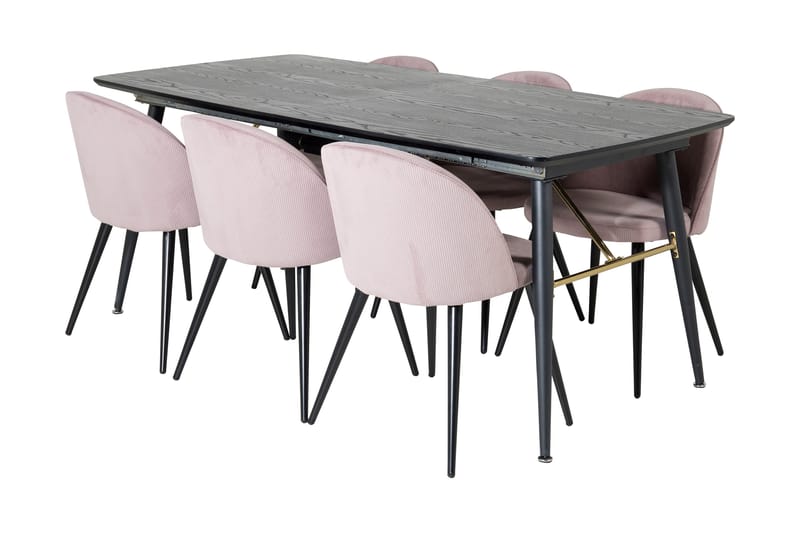 Spisegruppe Deniall Forlengningsbar 180 cm inkl. 6 Luisa Sto - Svart/Rosa/Cordfløyel - Møbler - Bord - Spisegruppe