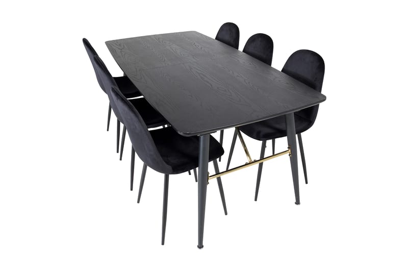 Spisegruppe Deniall Forlengningsbar 180 cm inkl. 6 Tommy Sto - Svart - Møbler - Bord - Spisegruppe