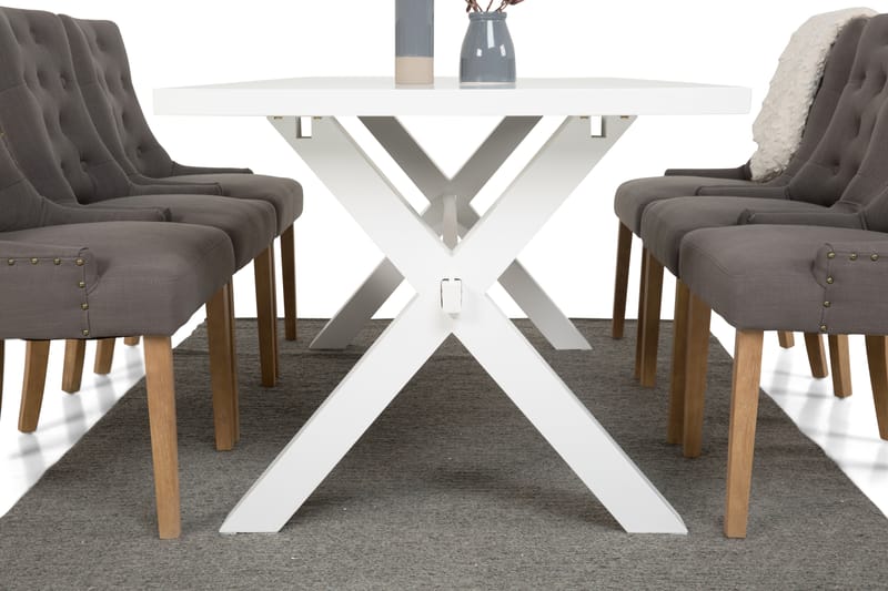 Spisegruppe Hannah 180 cm Hvit Lakk - Grå|Beige|Hvit - Møbler - Bord - Spisegruppe