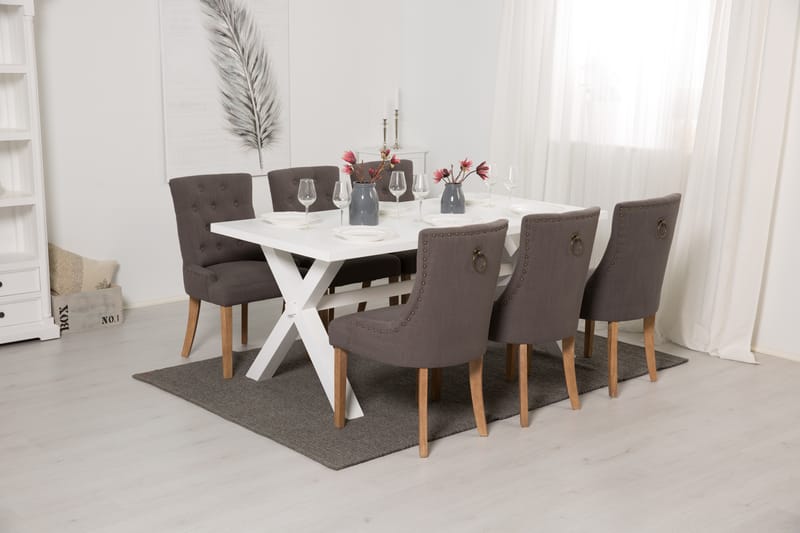 Spisegruppe Hannah 180 cm Hvit Lakk - Grå|Beige|Hvit - Møbler - Bord - Spisegruppe