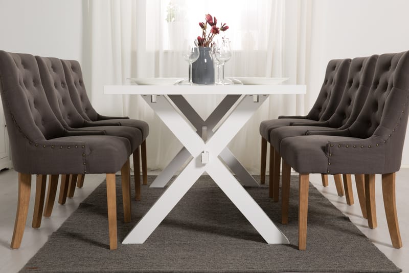 Spisegruppe Hannah 180 cm Hvit Lakk - Grå|Beige|Hvit - Møbler - Bord - Spisegruppe