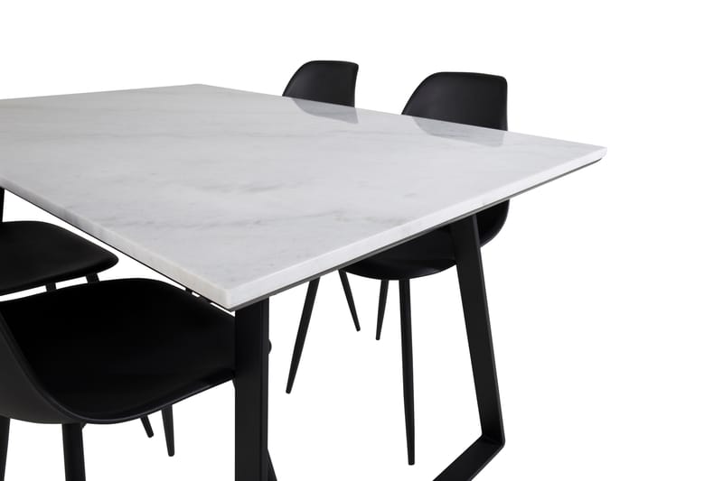 Spisegruppe Netanya 140 cm inkl. 4 Yegua Stoler - Marmor/Hvit/Svart - Møbler - Bord - Spisegruppe