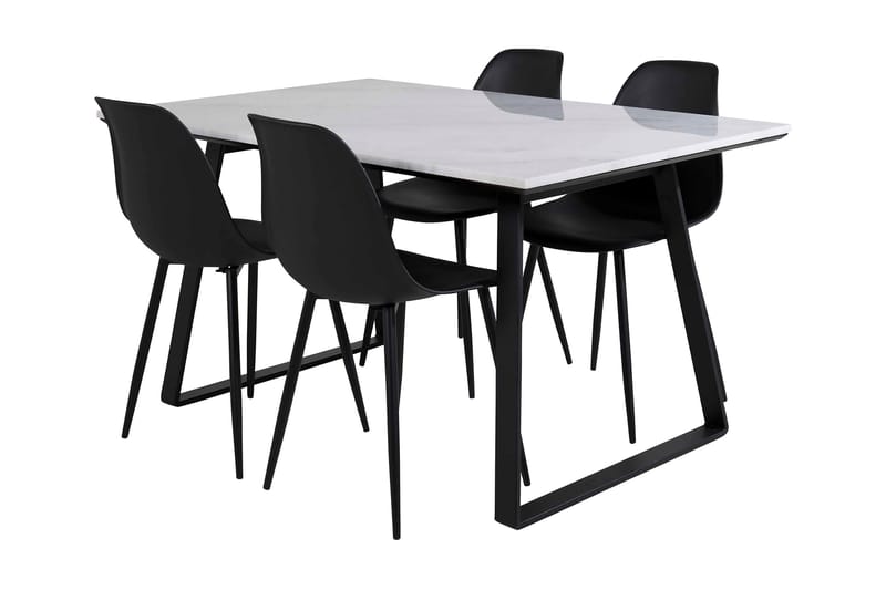 Spisegruppe Netanya 140 cm inkl. 4 Yegua Stoler - Marmor/Hvit/Svart - Møbler - Bord - Spisegruppe