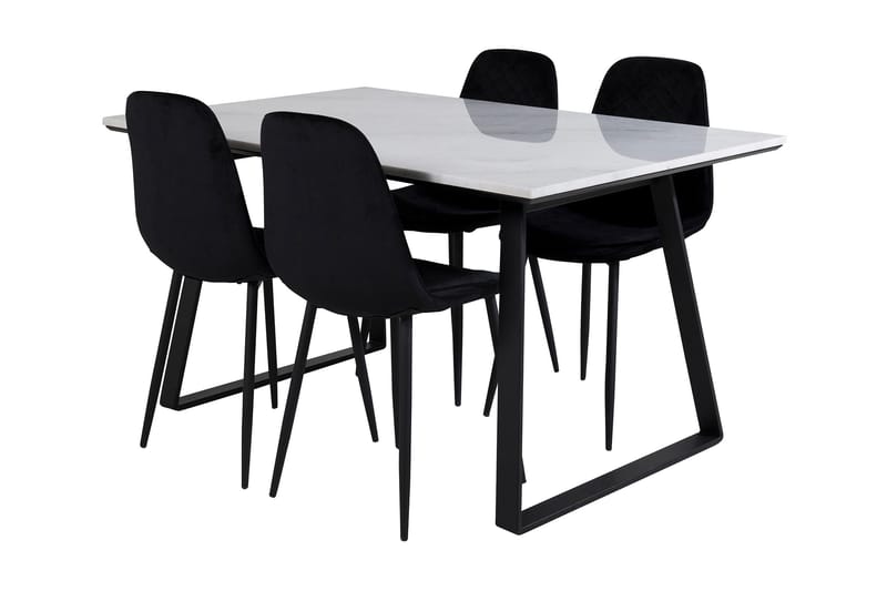 Spisegruppe Netanya 140 cm inkl. 4 Yegua Stoler - Marmor/Hvit/Svart - Møbler - Bord - Spisegruppe