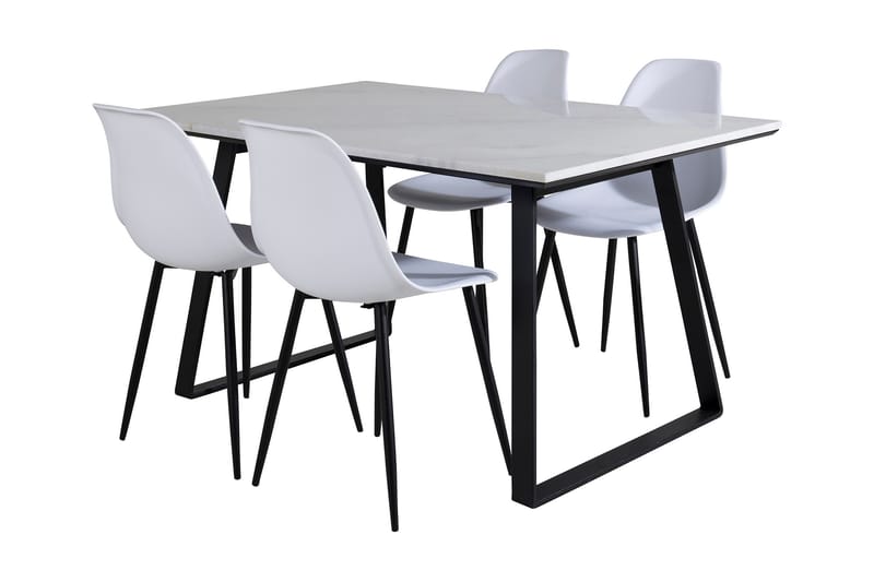 Spisegruppe Netanya 140 cm inkl. 4 Yegua Stoler - Marmor/Hvit/Svart - Møbler - Bord - Spisegruppe