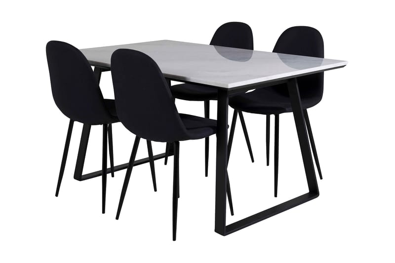 Spisegruppe Netanya 140 cm inkl. 4 Yegua Stoler - Marmor/Hvit/Svart - Møbler - Bord - Spisegruppe