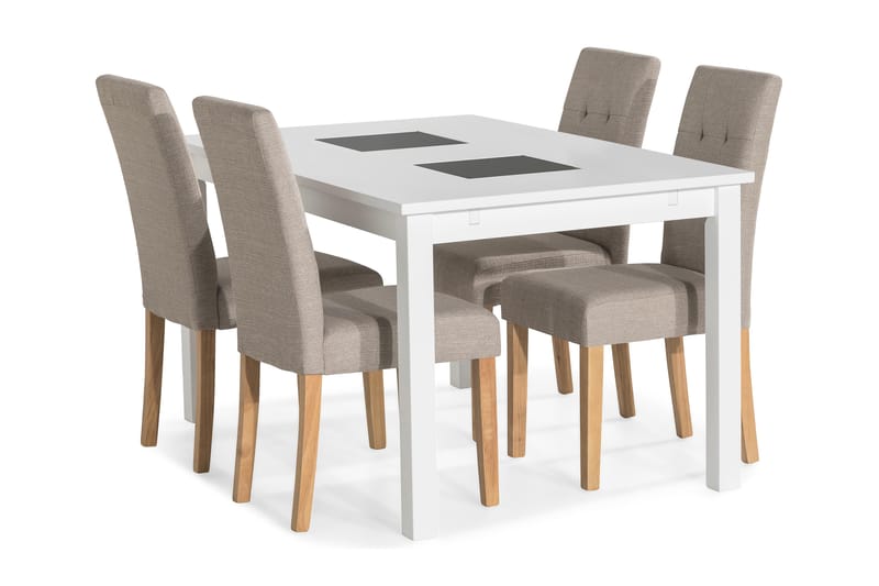 Spisegruppe Octavia Forlengningsbar 140 cm med Leo Stol - Hvit|Beige|Eik - Møbler - Bord - Spisegruppe