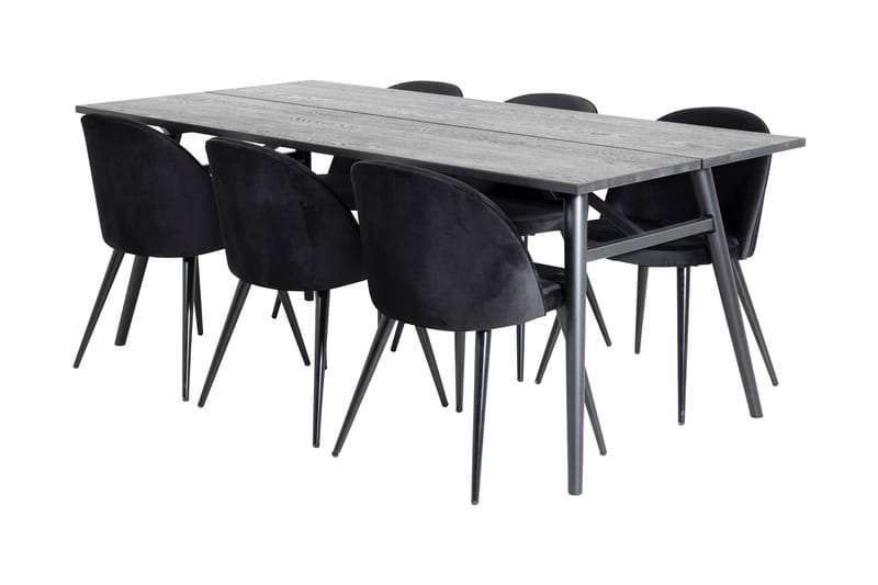 Spisegruppe Sediza 195 cm inkl. 6 Luisa Fløyelsstoler - Svart - Møbler - Bord - Spisegruppe