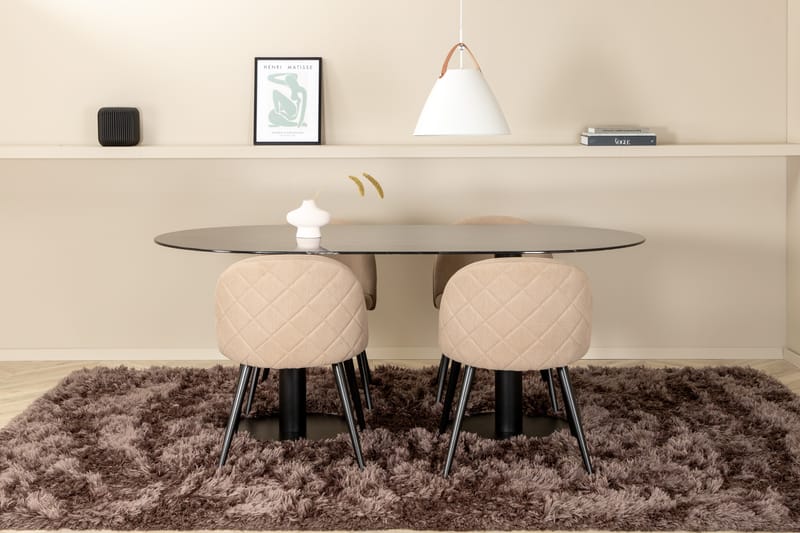 Spisegruppe Pilis 180 cm Oval inkl. 4 Vomeli Stoler - Svart/Beige - Møbler - Bord - Spisegruppe