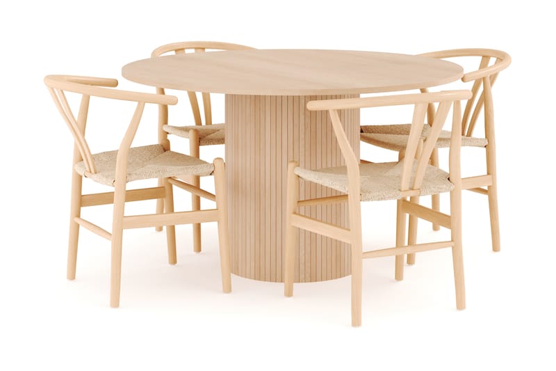 Uppveda Matgruppe 130 cm Rund med 4 Dezuid Spisestol - Beige - Møbler - Bord - Spisegruppe