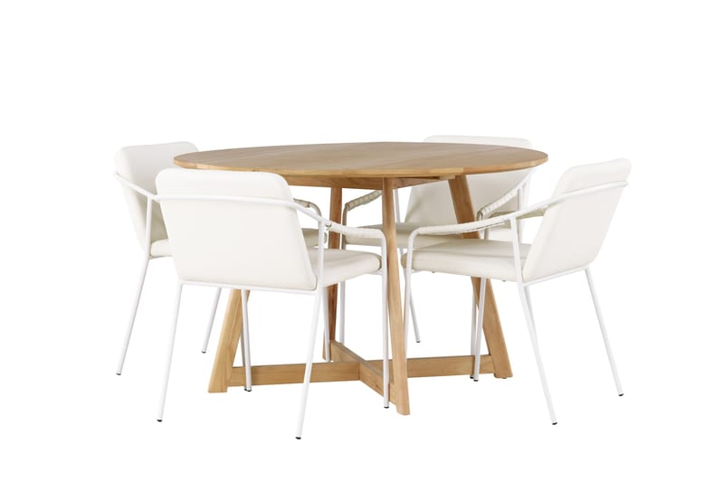 Yakidon Spisegruppe 120 cm Rund med 4 Tvista Stoler - Beige - Møbler - Bord - Spisegruppe