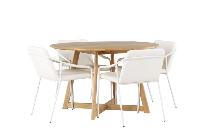 Yakidon Spisegruppe 120 cm Rund med 4 Tvista Stoler - Beige - Møbler - Bord - Spisegruppe