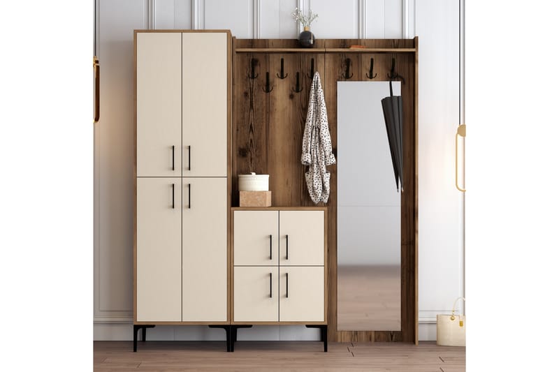 Gangmøbelsett Kotzen 180 cm - Mørkebrun/Beige - Møbler - Gangmøbler - Møbelsett til gang & entre