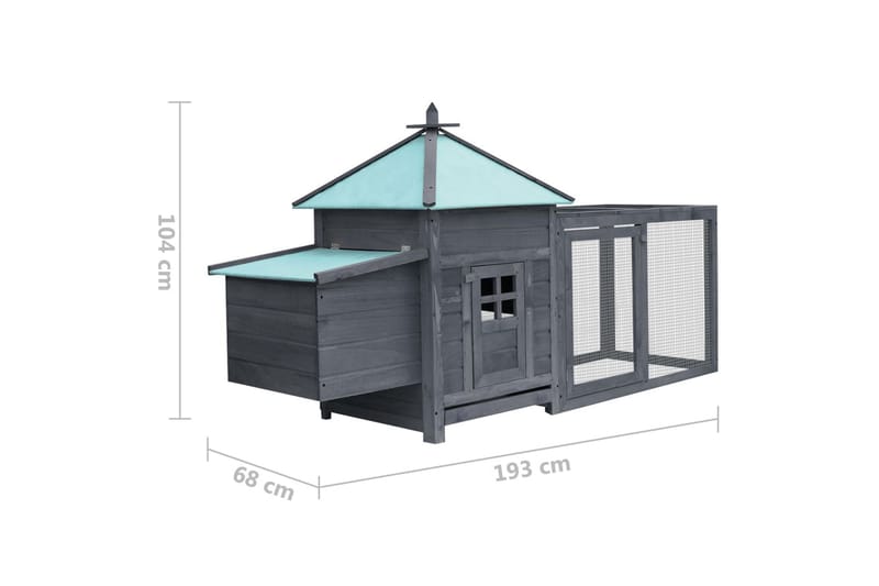 Hønsehus med verpekasse grå 193x68x104 cm heltre gran - Grå - Møbler - Husdyrmøbler - Bur & Transportbur