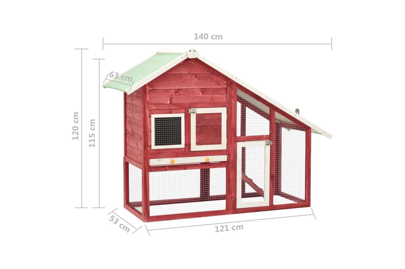 Kaninbur rød og hvit 140x63x120 cm heltre gran - Rød - Møbler - Husdyrmøbler - Bur & Transportbur