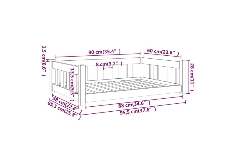 beBasic Hundeseng svart 95,5x65,5x28 cm heltre furu - Svart - Møbler - Husdyrmøbler - Hundemøbler - Hundekurv & hundeseng