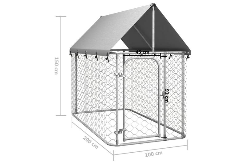 Utendørs hundegård med tak 200x100x150 cm - Silver - Møbler - Husdyrmøbler - Hundemøbler - Hundehus & hundegård