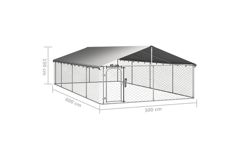 Utendørs hundegård med tak 600x300x150 cm - Silver - Møbler - Husdyrmøbler - Hundemøbler - Hundehus & hundegård