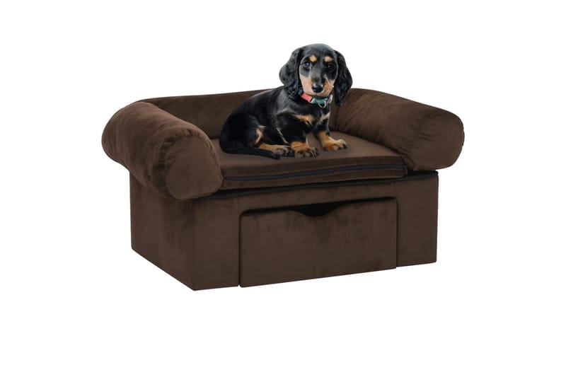 Hundesofa med skuff brun 75x50x38 cm plysj - Brun - Møbler - Husdyrmøbler - Hundemøbler - Hundekurv & hundeseng