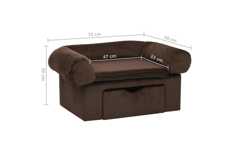 Hundesofa med skuff brun 75x50x38 cm plysj - Brun - Møbler - Husdyrmøbler - Hundemøbler - Hundekurv & hundeseng