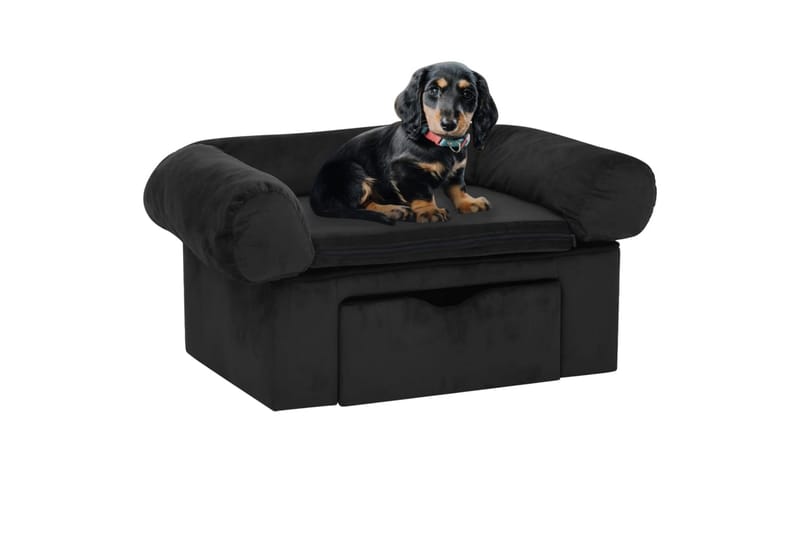 Hundesofa med skuff svart 75x50x38 cm plysj - Svart - Møbler - Husdyrmøbler - Hundemøbler - Hundekurv & hundeseng