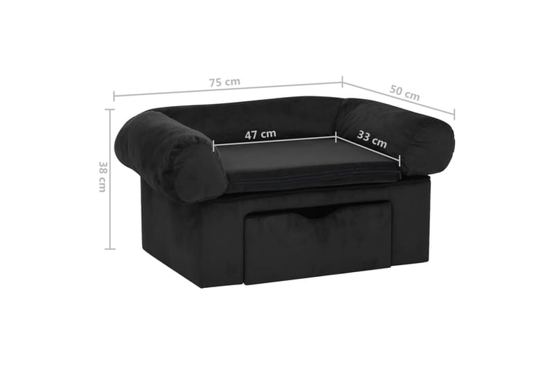 Hundesofa med skuff svart 75x50x38 cm plysj - Svart - Møbler - Husdyrmøbler - Hundemøbler - Hundekurv & hundeseng