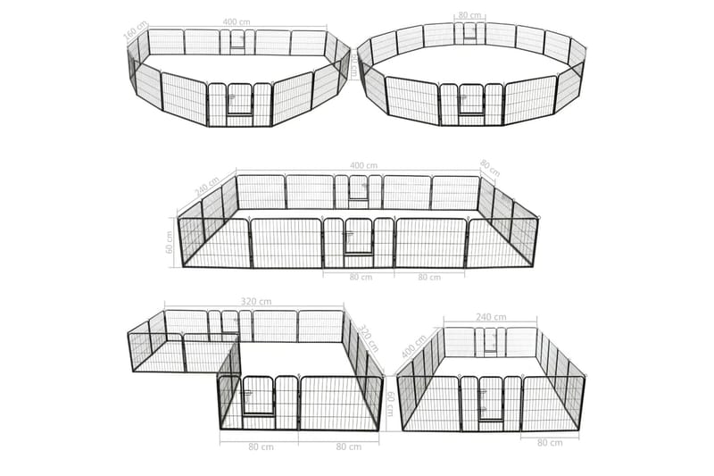 Hundegrind 16 paneler stål 60x80 cm svart - Grå - Møbler - Husdyrmøbler - Hundemøbler - Hundetilbehør & hundeaccessoarer - Hundegrind & hundegjerde