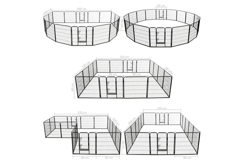 Hundegrind 16 paneler stål 80x80 cm svart - Grå - Møbler - Husdyrmøbler - Hundemøbler - Hundetilbehør & hundeaccessoarer - Hundegrind & hundegjerde